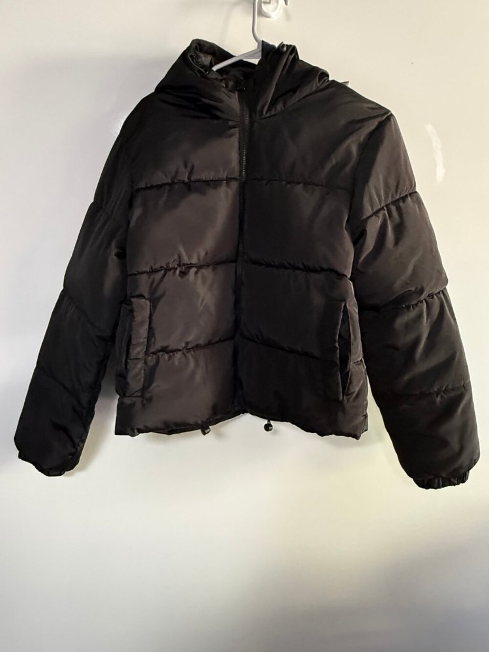 SWS Black Puffer Jacket Womens M Hooded Full Zip Quilted Winter Coat